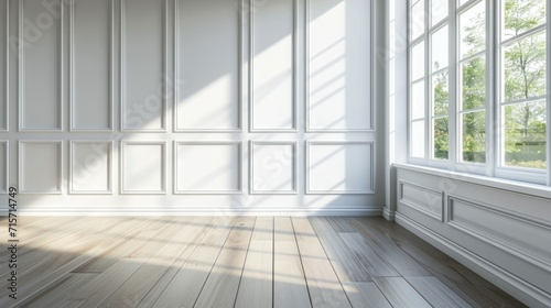 Modern Empty Room Interior with Wooden Flooring and Big Window © AIGen