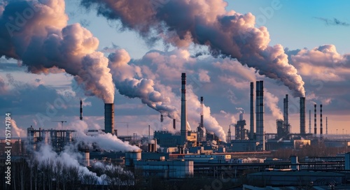Industrial Chimney Releasing Pollutants into the Atmosphere: Air Pollution from Factory Plant © AIGen