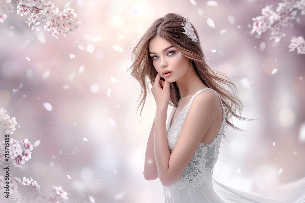 Portrait of beautiful woman in spring garden