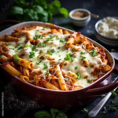 Savor the irresistible goodness of deliciously cheesy baked ziti, featuring layers of flavorful marinara sauce and melted mozzarella. A comforting dish that satisfies your cravings for hearty Italian 