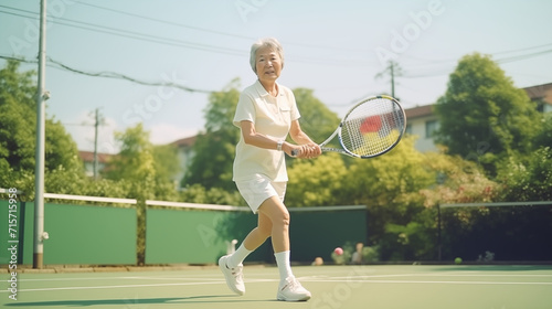 テニスを楽しむおばあさん
