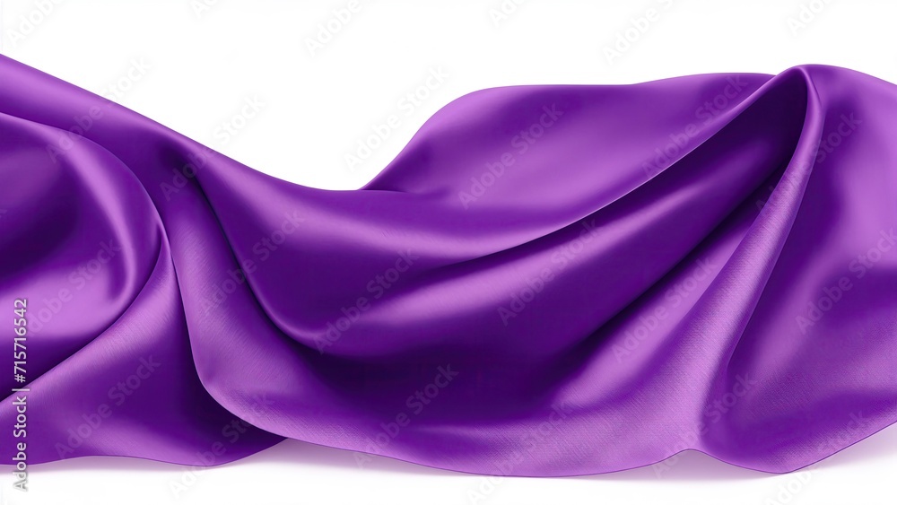 Flying Purple silk fabric. Waving satin cloth on white background