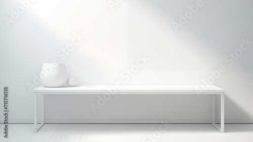 A white table near a white wall