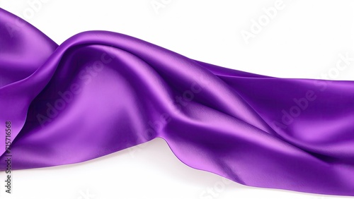 Flying Purple silk fabric. Waving satin cloth on white background