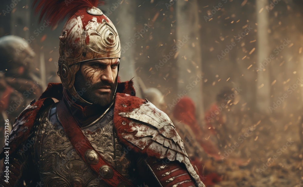 In the aftermath of the battle for Constantinople, an Ottoman soldier displays a bloodied face, bearing the scars of conquest.Generated image - obrazy, fototapety, plakaty 