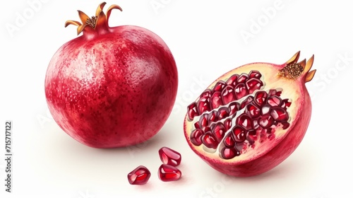 ripe juicy pomegranate whole and its half