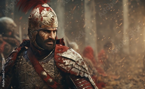 In the aftermath of the battle for Constantinople, an Ottoman soldier displays a bloodied face, bearing the scars of conquest.Generated image photo