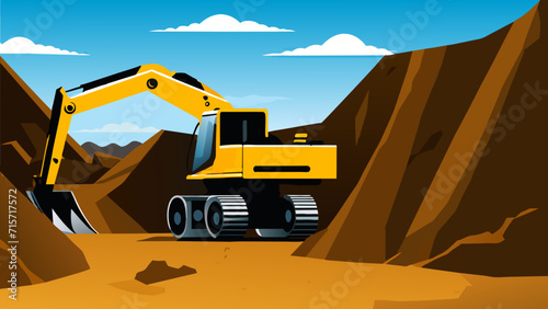 An excavator digging a deep trench. vektor illustation