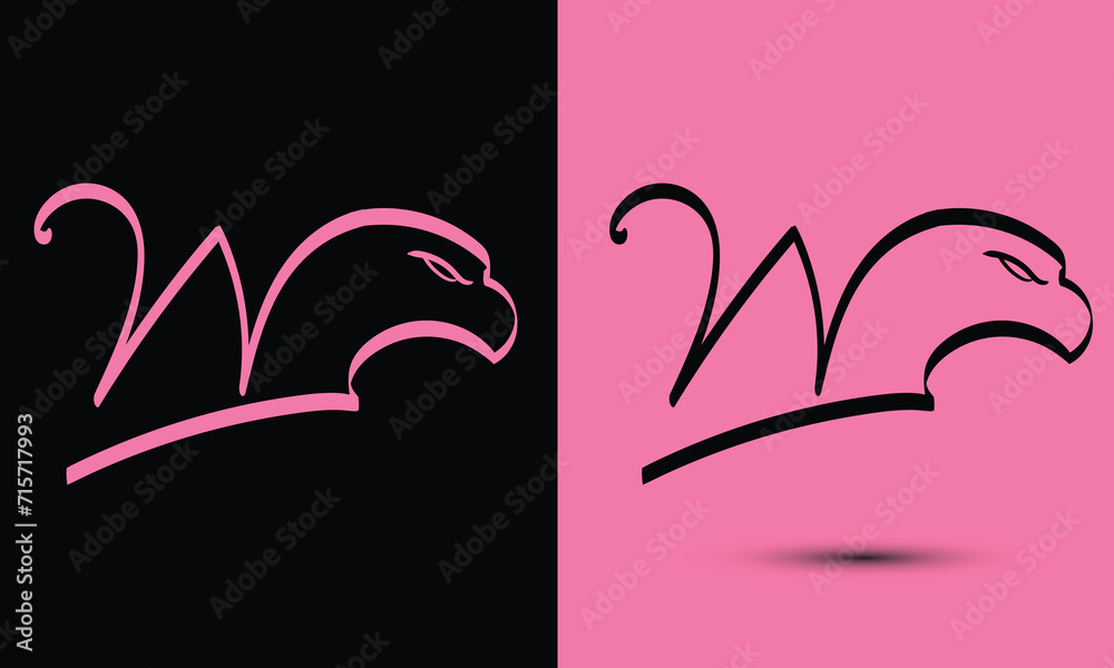 Initial letter W combine with falcon head BLACK and PINK Initial letter W combine with falcon head BLACK and PINK