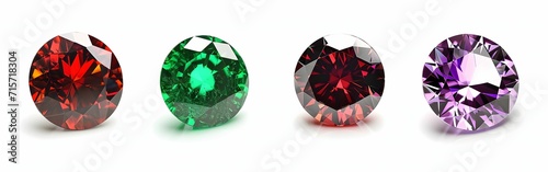Harmony in Gemstones - Four Pairs of Colorful Jewels Aligned on a White Background