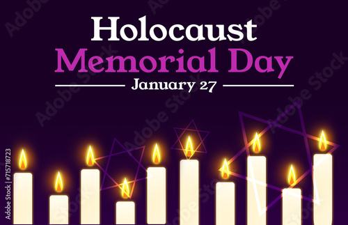 Holocaust Memorial Day background wallpaper with glowing candles and typography above it.