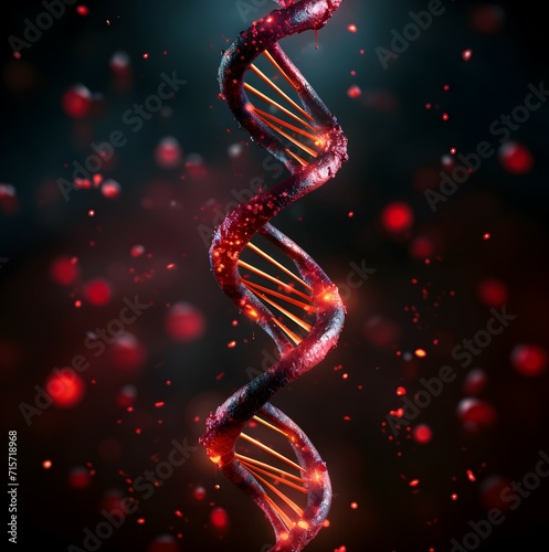 dna helix on black - red dna - ai generated