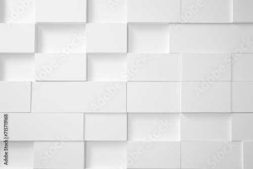 Abstract white 3D square tiles with geometric shapes and shadows.