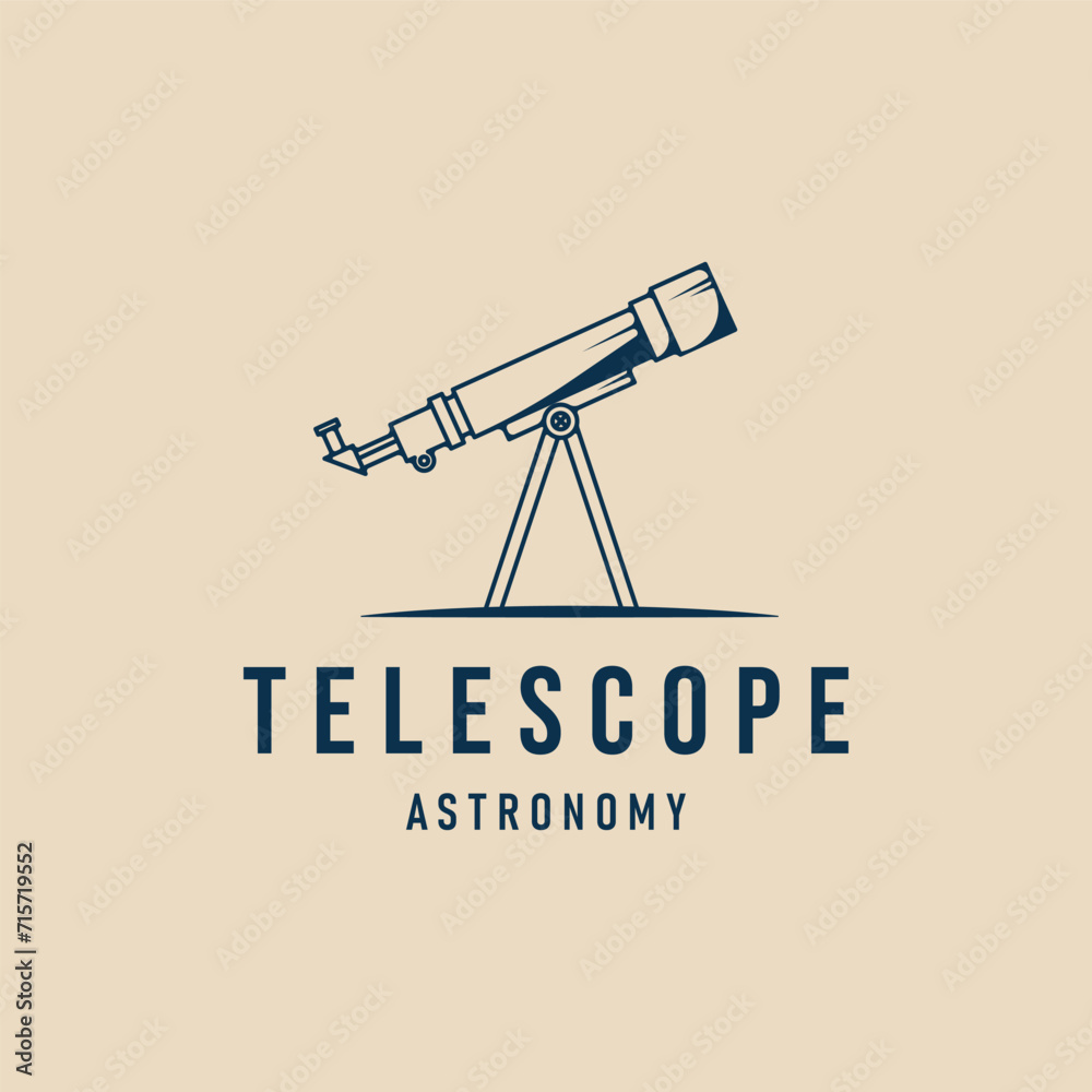 telescope astronomy line art logo minimalist space galaxy vector illustration design graphic template