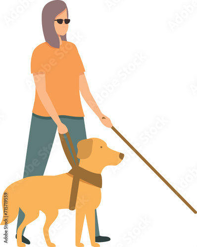 Girl blind dog guide icon cartoon vector. Street road. Able shades