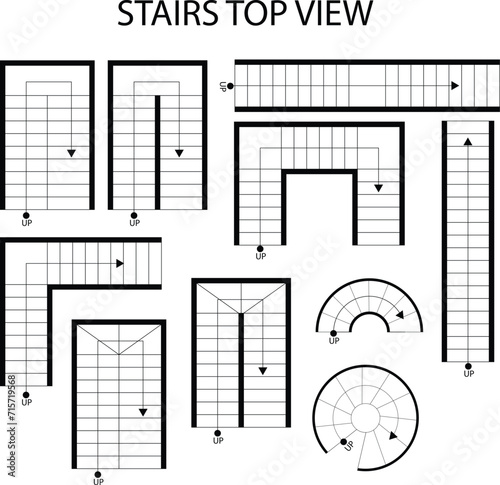Illustration Vector  icon set of top view of stairs