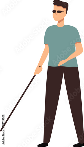 Street walk blind boy icon cartoon vector. Cane road. Partly service