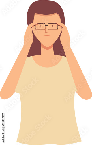 Woman take glasses icon cartoon vector. Care visual eye. Tactile shades
