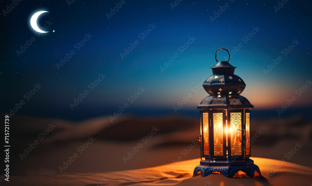 Colorful lantern on desert dunes Colorful lantern on desert dunes