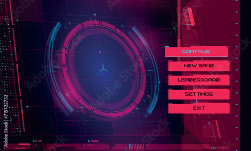 Cyberpunk Main Menu Interface. Futuristic Abstract HUD. Good for game UI. Vector Illustration EPS10