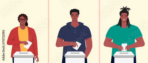 Presidential or General Election in African Countries Like Senegal, Rwanda, Botswana, Chad, Mauritania and Namibia, etc. People Put Vote Paper in to Ballot Box Illustration