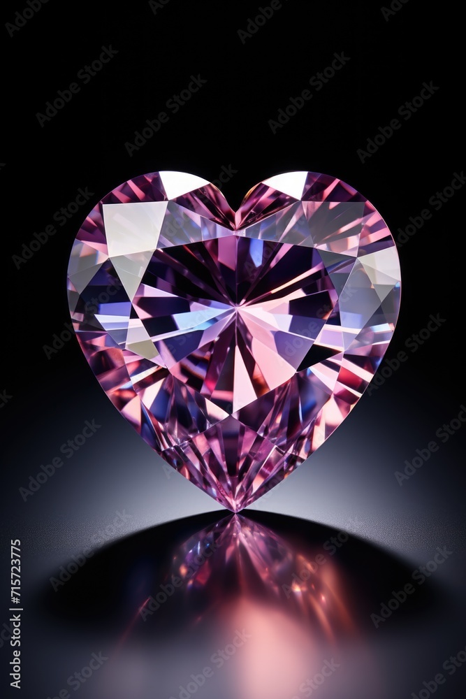 Radiant Heart-Shaped Gemstone: Brilliant Pinks and Purples in a Void - Valentine's Day Concept