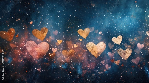 Cosmic Heart Array: Celestial Hearts in Space with Stardust and Light Specks - Valentine's Day Concept