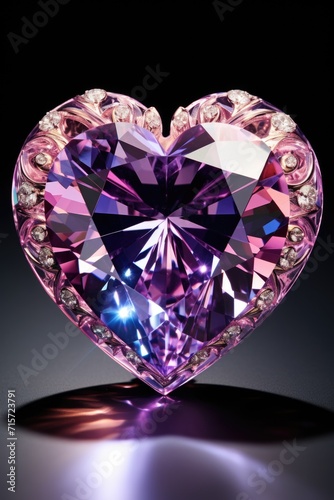 Radiant Heart-Shaped Gemstone: Brilliant Pinks and Purples in a Void - Valentine's Day Concept