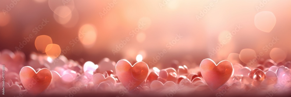 Romantic Pink Heart Landscape: Warm Peachy-Pink Background with Soft Bokeh - Valentine's Day Concept
