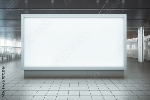 Blank Advertising Billboard Signboard in Shopping Center Hall. Empty Poster Banner with Light Box. © Web