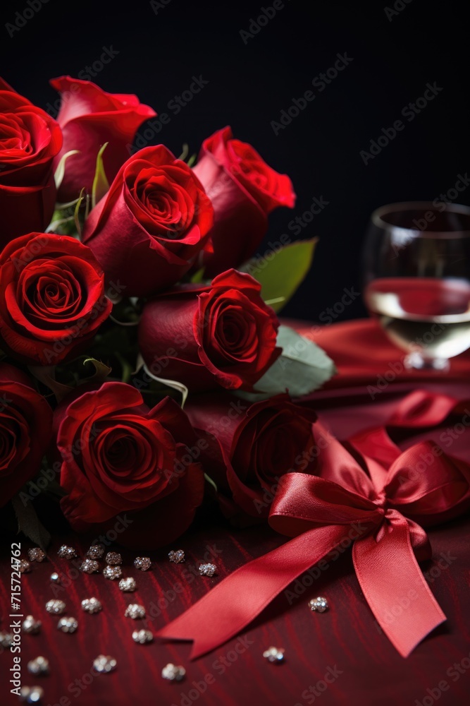 Romantic Red Wine and Roses: Pastel Envelope on Dark Red Backdrop - Valentine's Day Concept Romantic Red Wine and Roses: Pastel Envelope on Dark Red Backdrop - Valentine's Day Concept