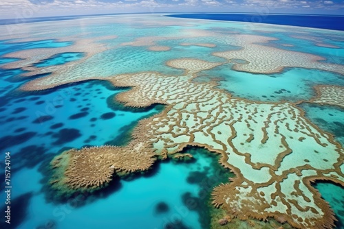 Aerial Photography of Australia's Great Barrier Reef Archipelago. Grooved Coral Reef and Cay Coast