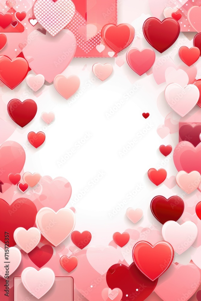 Valentine's Assorted Heart Frame: Red and Pink Hearts on Monochromatic Background - Valentine's Day Concept