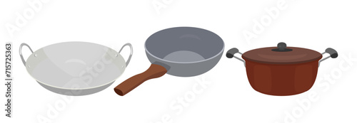 frying pan, wok pan, Teflon, pan, cooking utensils illustration vector design