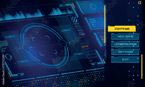 Set of Sci Fi Modern User Interface Elements. Futuristic space cyberpunk main menu. Good for game UI. Vector Illustration EPS10