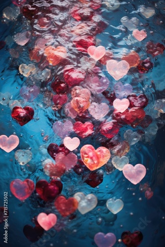 Underwater Hearts: Blue and Red Hues in Dreamy Liquid Environment - Valentine's Day Concept © Ivy