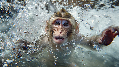 Monkeys swimming in the water © ding