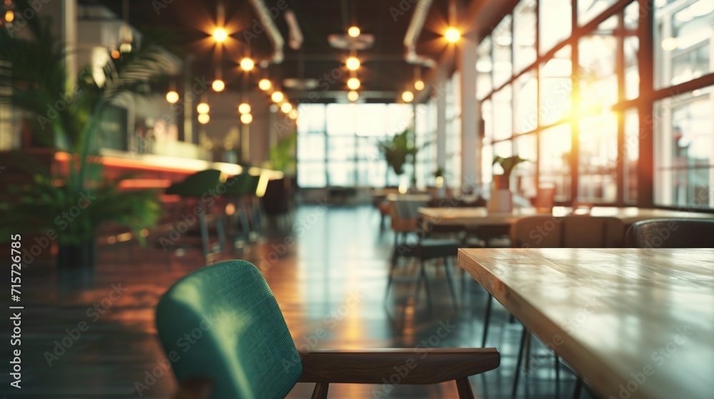 Coworking with empty space without people. Abstract blurred business background. Created with Generative Ai technology. Coworking with empty space without people. Abstract blurred business background. Created with Generative Ai technology.