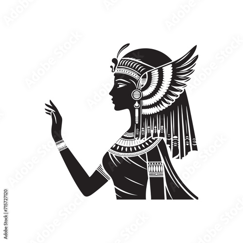 Pharaoh's Whispers: Egyptian Lady Vector Whispering the Secrets of Cleopatra Silhouette's Eternal Beauty - Egyptian Lady Illustration
