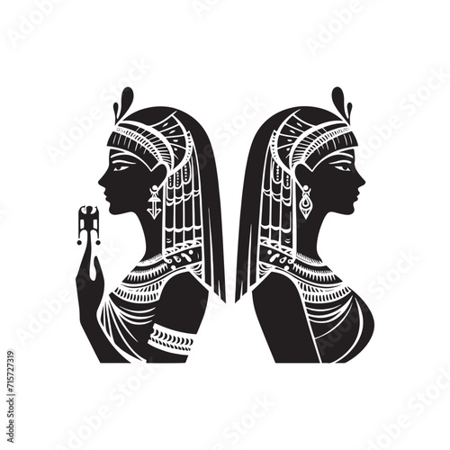 Enigmatic Elegance: A Stunning Collection of Cleopatra Silhouettes Embodying Timeless Grace - Cleopatra Illustration - Egyptian Goddess Vector
