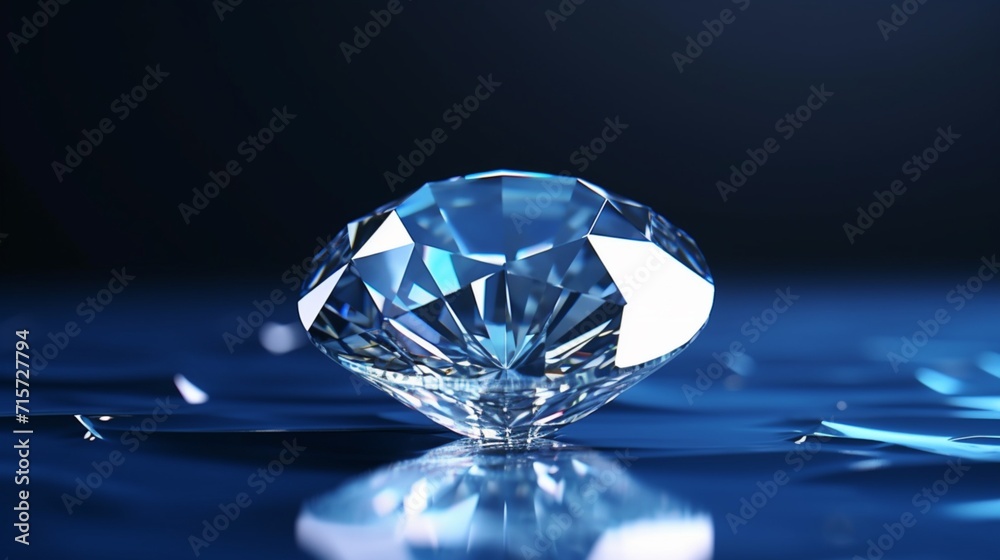Diamond jewel with reflection on blue background.Generative AI Diamond jewel with reflection on blue background.Generative AI