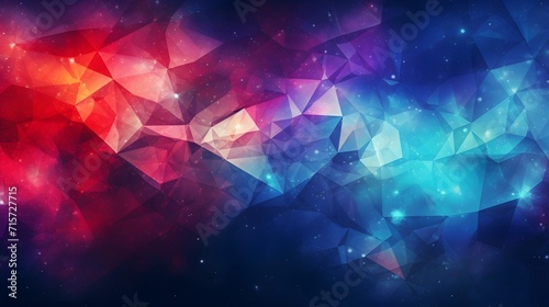 Triangle based colorful galaxy feel abstract background. Composition of triangles with an crystal, network feel.