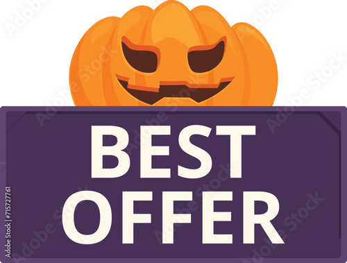 Pumpkin best offer icon cartoon vector. Fun special offer. Happy sale