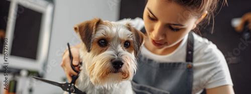 Dog hairdresser girl Animal care concept