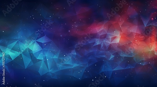 Triangle based colorful galaxy feel abstract background. Composition of triangles with an crystal, network feel. 