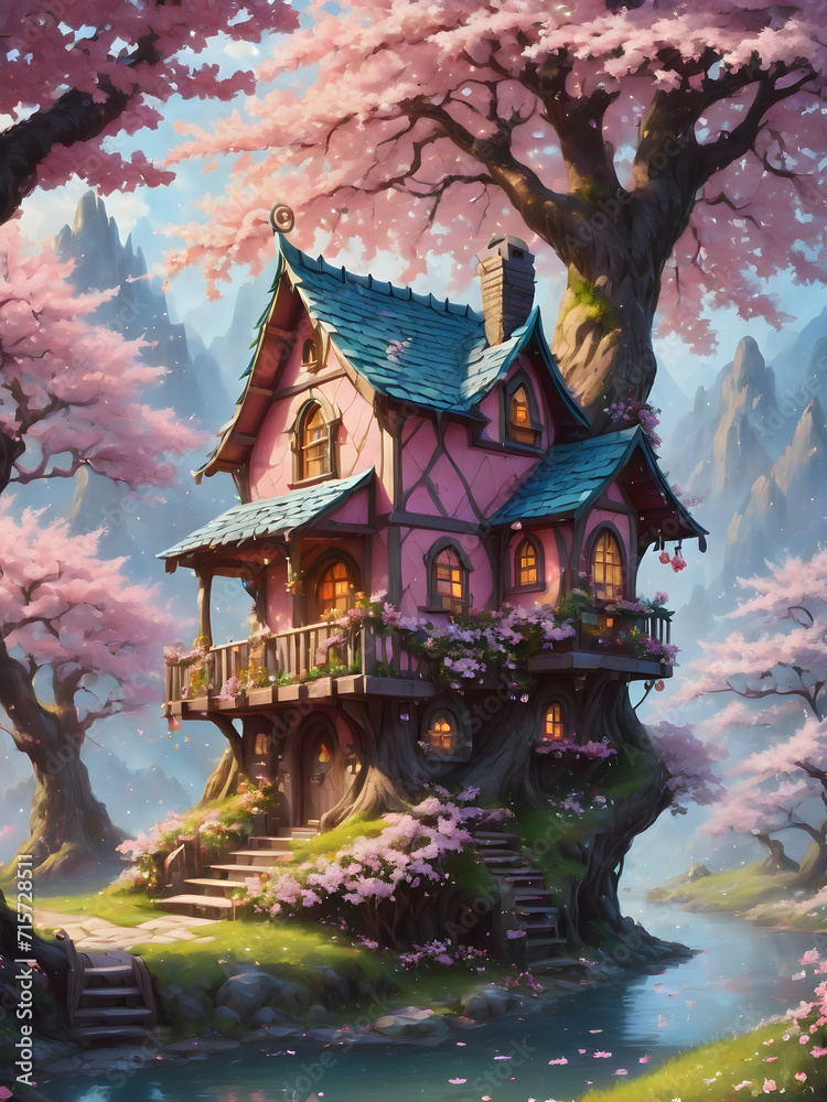 Fototapeta premium Nightfall embraces the ancient Chinese temple, standing tall amidst a tranquil landscape, blending elements of Japan and China with hints of traditional architecture, pagodas, and the serene beauty of