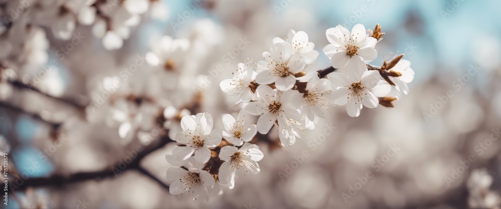 Beautiful spring nature scene with white blooming tree. Abstract blurred background. Soft selective Beautiful spring nature scene with white blooming tree. Abstract blurred background. Soft selective