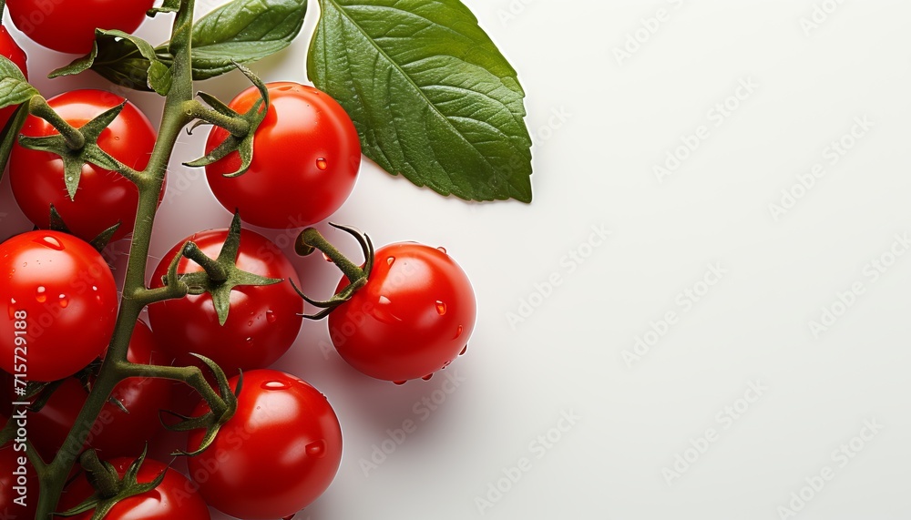 Cherry tomatoes in a bunch on a white background.
Concept: gastronomic product, agriculture, cooking.