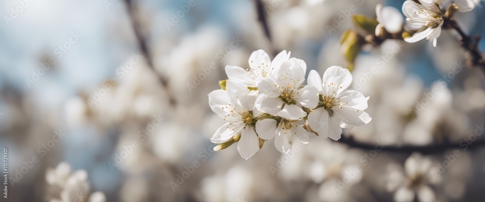 Beautiful spring nature scene with white blooming tree. Abstract blurred background. Soft selective Beautiful spring nature scene with white blooming tree. Abstract blurred background. Soft selective