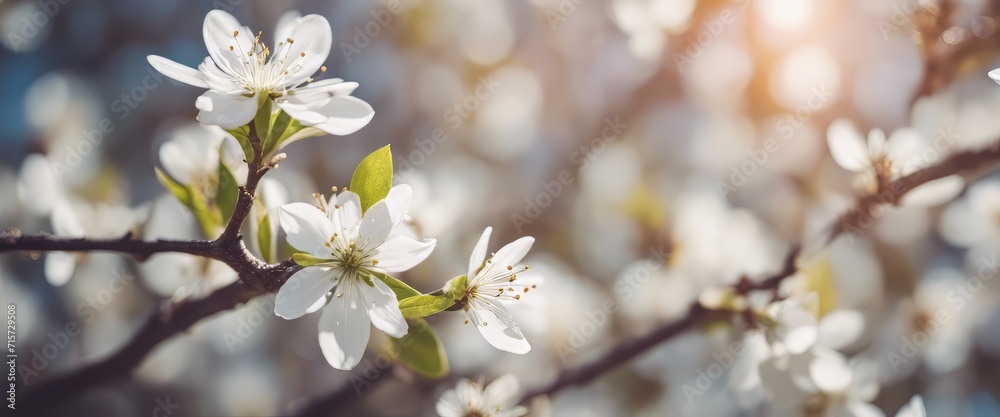Beautiful spring nature scene with white blooming tree. Abstract blurred background. Soft selective Beautiful spring nature scene with white blooming tree. Abstract blurred background. Soft selective